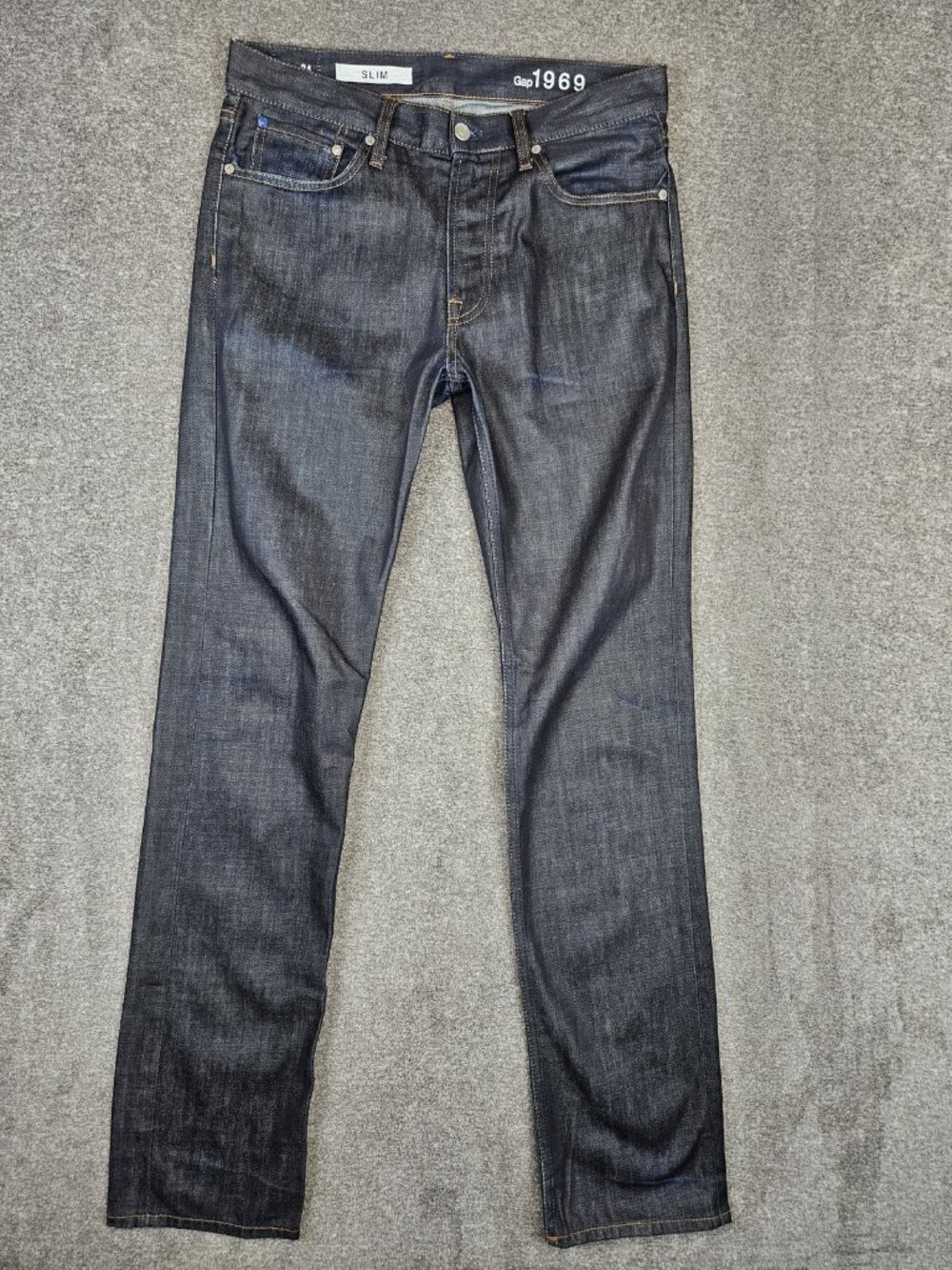Gap 1969 Slim Straight Jeans Mens 32x34 (33x35) Raw Dark Blue Denim